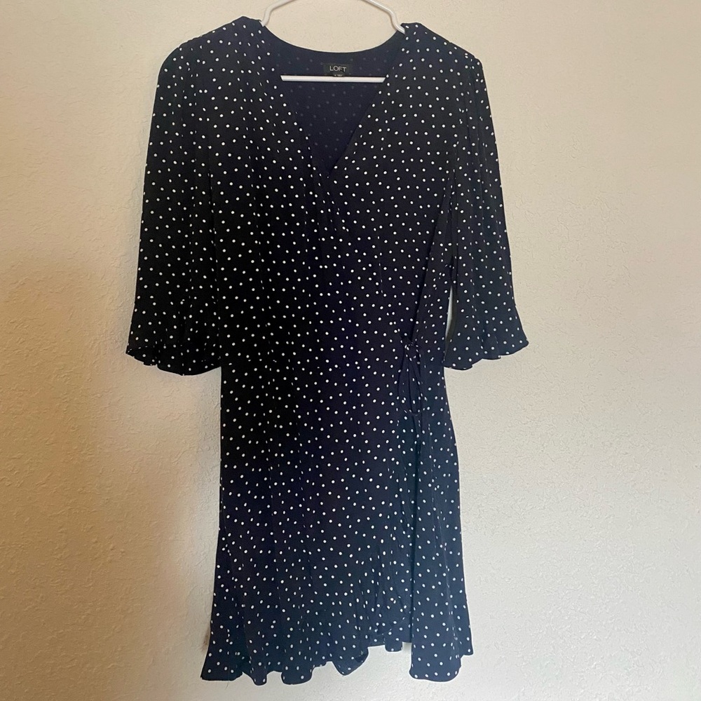 LOFT Navy Blue Casual Spotted Dress